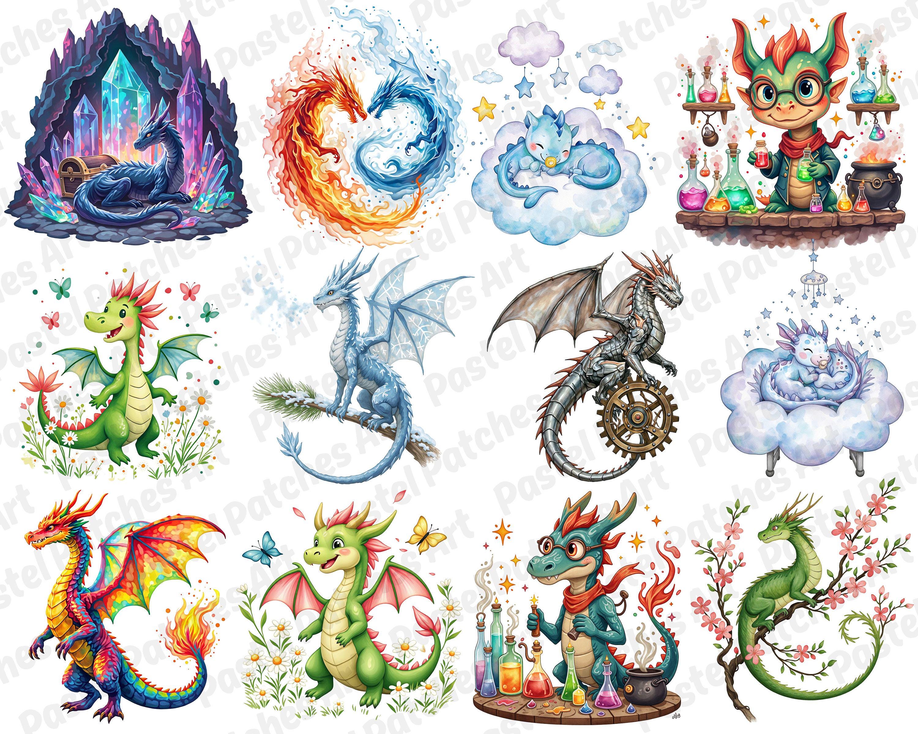 Fantasy Dragon Clipart Bundle | Cute Sleeping Baby Dragon Pngs | Kawaii ...