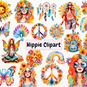 Hippie Clipart, Hippie Designs, Retro Clipart, Groovy Png Clipart, Vibrant Summer Graphics, Hippie soul Png, Hippie Sublimation, Digital Art