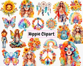 Imágenes prediseñadas hippies, diseños hippies, imágenes prediseñadas retro, imágenes prediseñadas PNG con estilo, gráficos veraniegos vibrantes, alma hippie PNG, sublimación hippie, arte digital