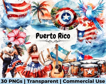 Puerto Rico Clipart - Bandeira de Puerto Rico, Clipart de Ilha, Clipart de Verão, Vibrações de Puerto Rico, Clipart de Ilha de Praia, Arte Digital, Uso Comercial