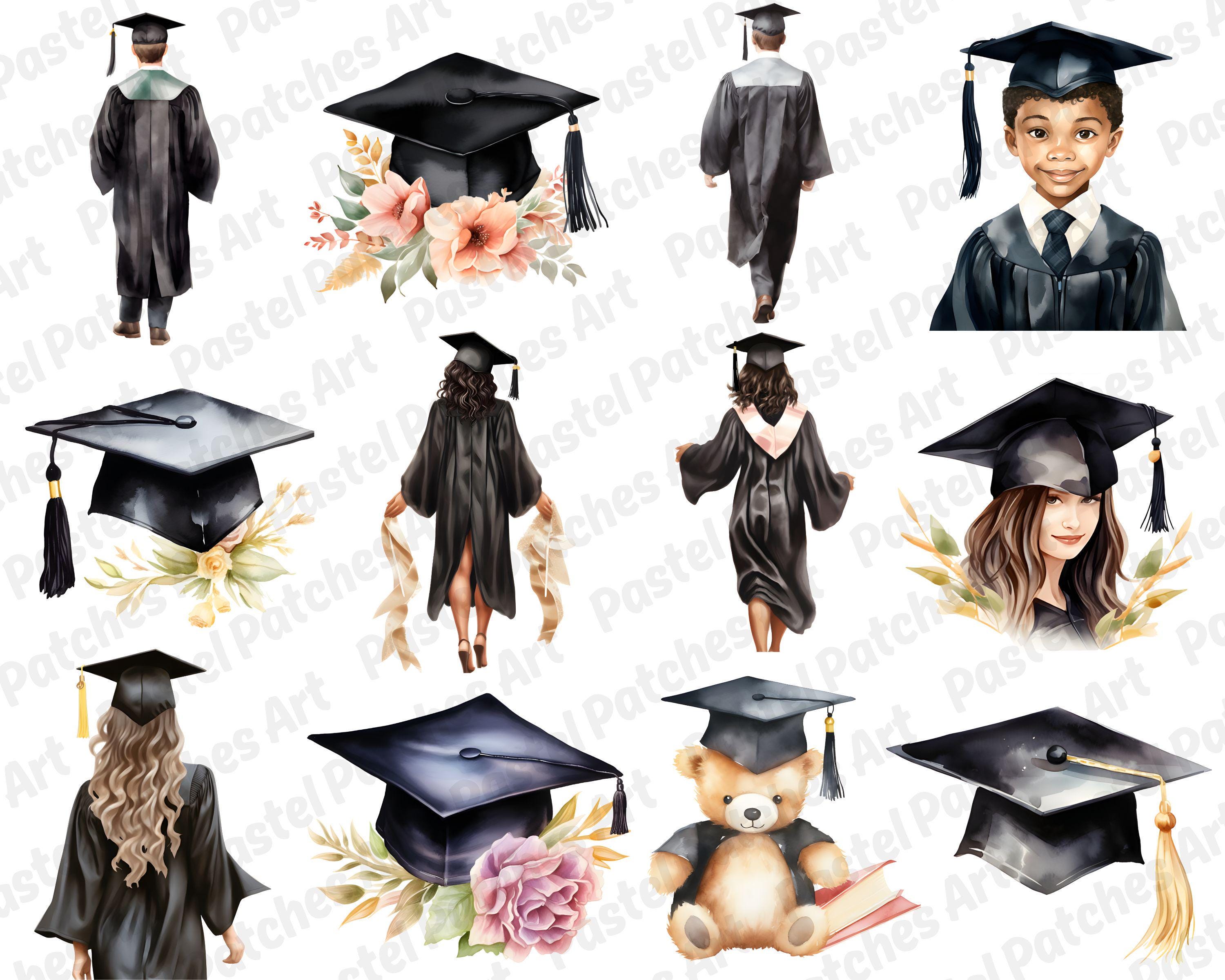 Watercolor Graduation Clipart PNG | Graduation Cap & Diploma Art Bundle ...
