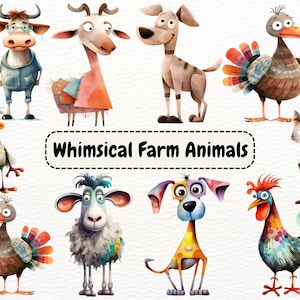 Clipart animaux de la ferme, illustrations originales d&#39;animaux de la ferme, clipart animaux drôles, graphismes animaux mignons, scrapbooking, téléchargement numérique