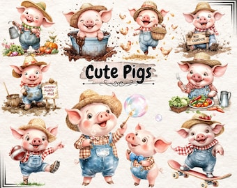 Cute Baby Pig Clipart PNG, Adorable Piggy Illustration, Farm Animal Art, Nursery Decor, Rustic Farm Piglet, Digital Download for Kids Crafts