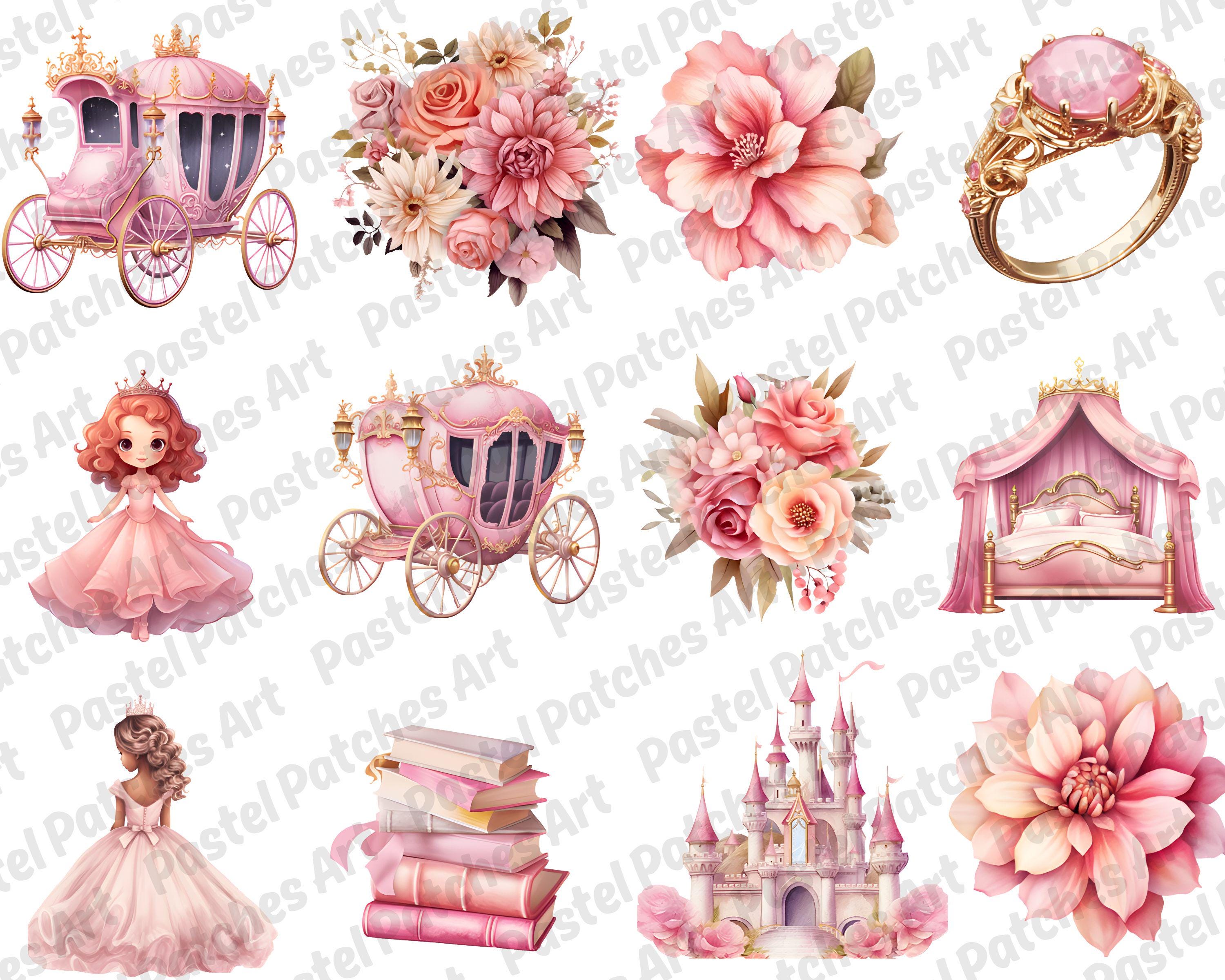 Pink Princess PNG Bundle, Fairytale Watercolor Clipart, Fantasy ...