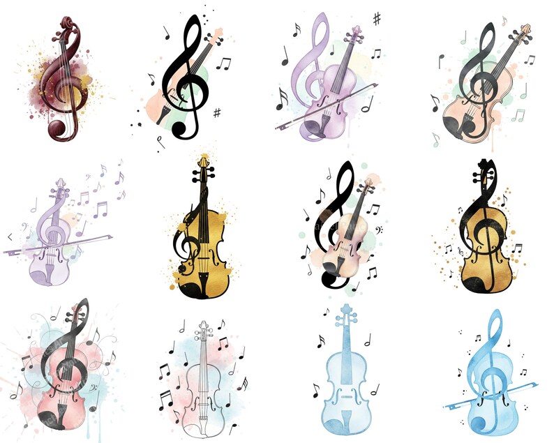 45 Violin Music Notes Clipart Bundle | Classical Music PNG Graphics ...