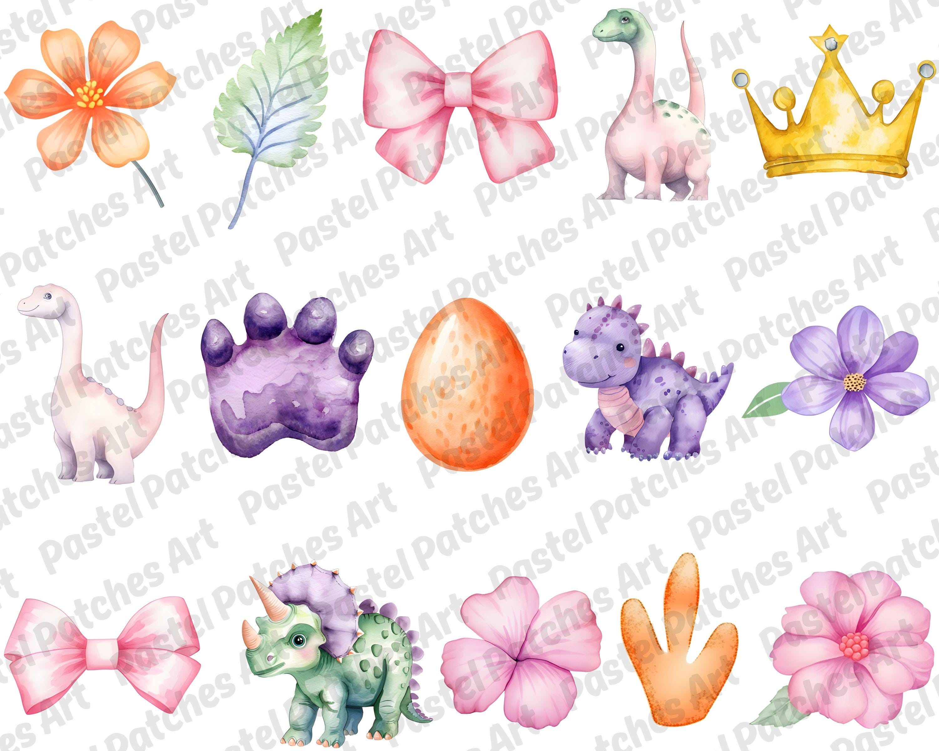 Girl Dinosaur PNG Bundle, Pink Baby Dino Watercolor Clipart, Cute ...