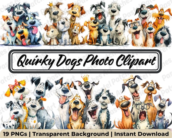 Quirky Dog Clipart Bundle • 15 Funny Quirky Dogs PNGs • Puppy Clipart for Sublimation • Cute Dog Art • Instant Download Commercial Use
