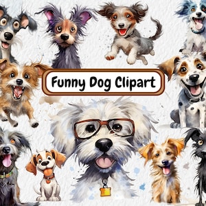 Funny Dog Clipart, Cute Cartoon Pets, Humorous Puppy, Funny Animal Clipart, Cute Animals PNG, Nursery Decor, Digital Prints, Commercial Use