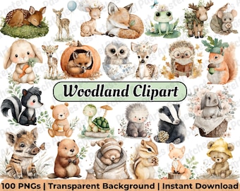 Lot de cliparts bohèmes boisés | Bébés animaux à imprimer PNG | décoration de chambre d'enfant, faire-part baby shower | Animaux de la forêt mignons | Téléchargement instantané