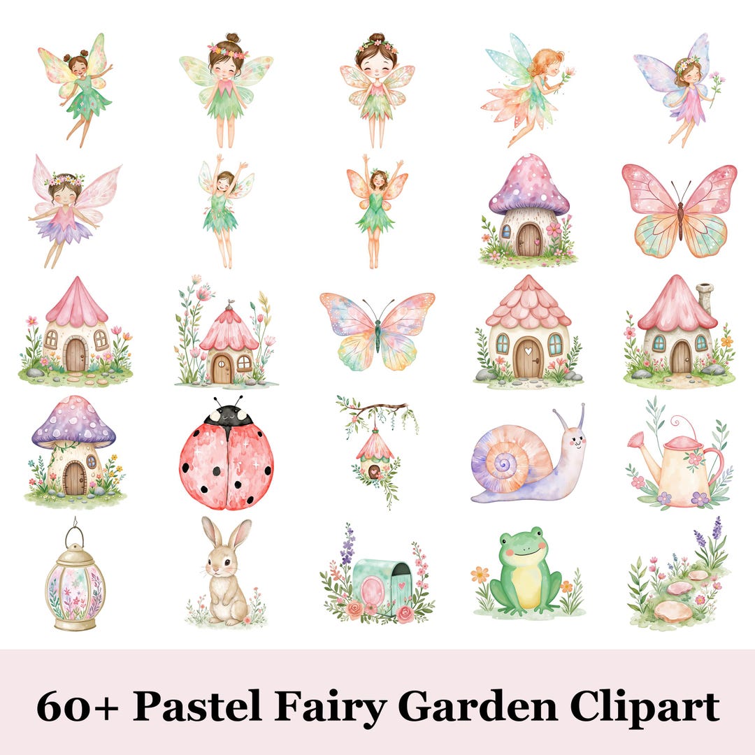Pastel Fairy Garden Clipart Bundle • Whimsical Fairy PNG • Magical ...