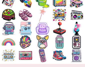90s Clipart Bundle PNG, Nostalgic 90s Clipart for Digital Planners, Retro Party Graphics, Trendy 90s Aesthetic, Commercial Use Included