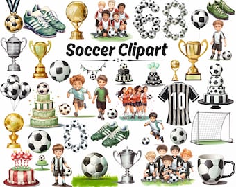 Soccer Clipart, Football Clipart, Boys Soccer Birthday Invitation Clipart Bundle, Soccer Posters, Sport Art Print, Soccer Invitation Clipart