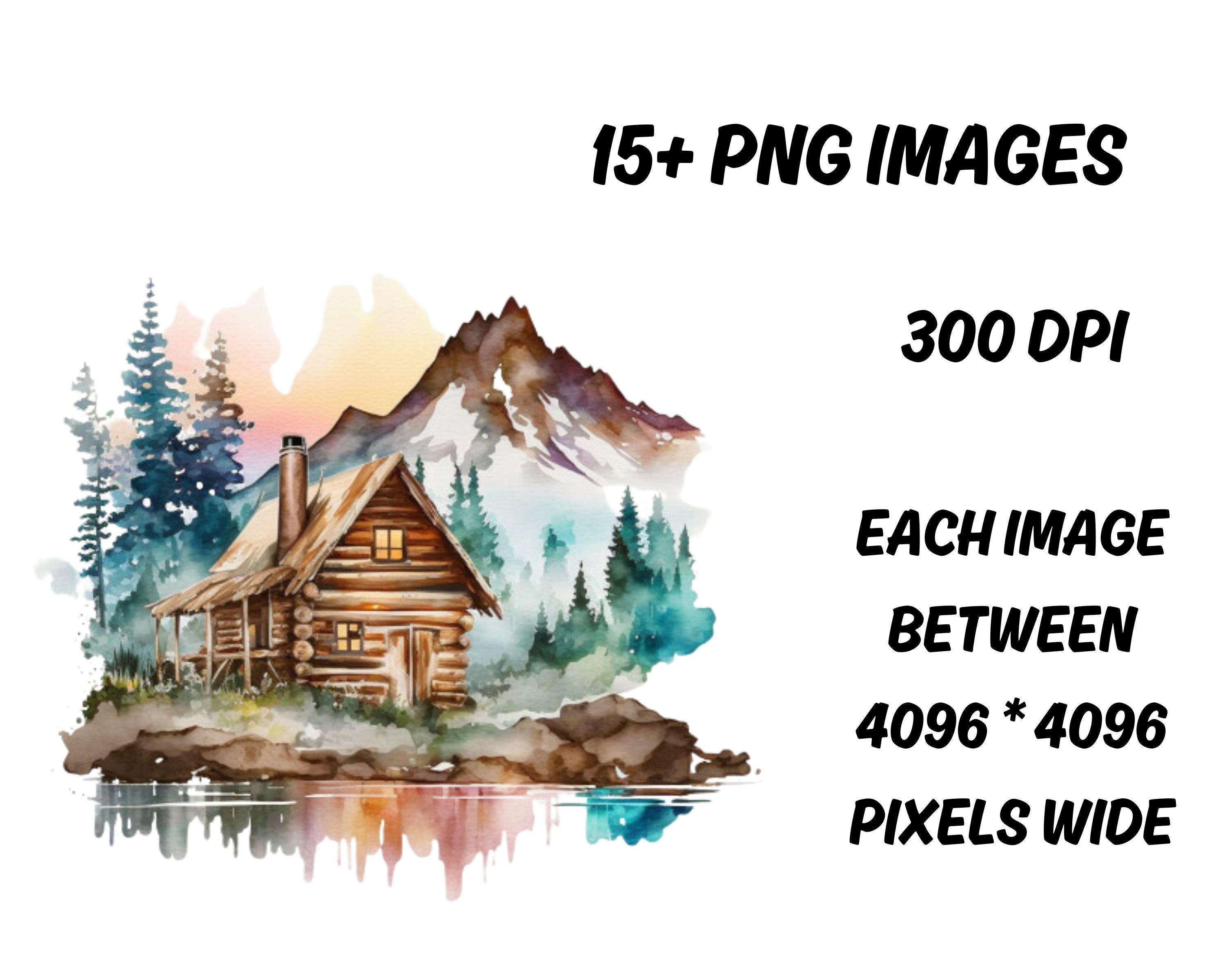 Watercolor Forest Cabin Clipart PNG | Rustic Woodland Log House ...