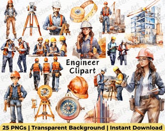 Engineer Clipart, Civil Engineer Illustrations, Mechanic Worker Clipart, Engineering Occupation, Female Engineer PNG, Architectural Builder