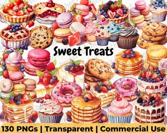 Sweet Treats Clipart - 100+ Dessert Clipart, Cupcake Graphics, Chocolate Clipart, Digital Food Art, Cute Candy Clipart, Commercial Use PNG