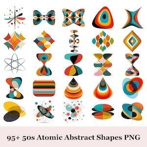 95+ 50-tals atomära abstrakta former PNG | Retro 50-talsmodern clipart | Atomålderns grafik | Boomerang Starburst-former