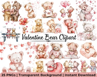 Valentine Bear Clipart Bundle • 25 Cute Valentines Bear PNGs | Digital Teddy Bear Clipart, Love Clipart | Commercial Use, Instant Download