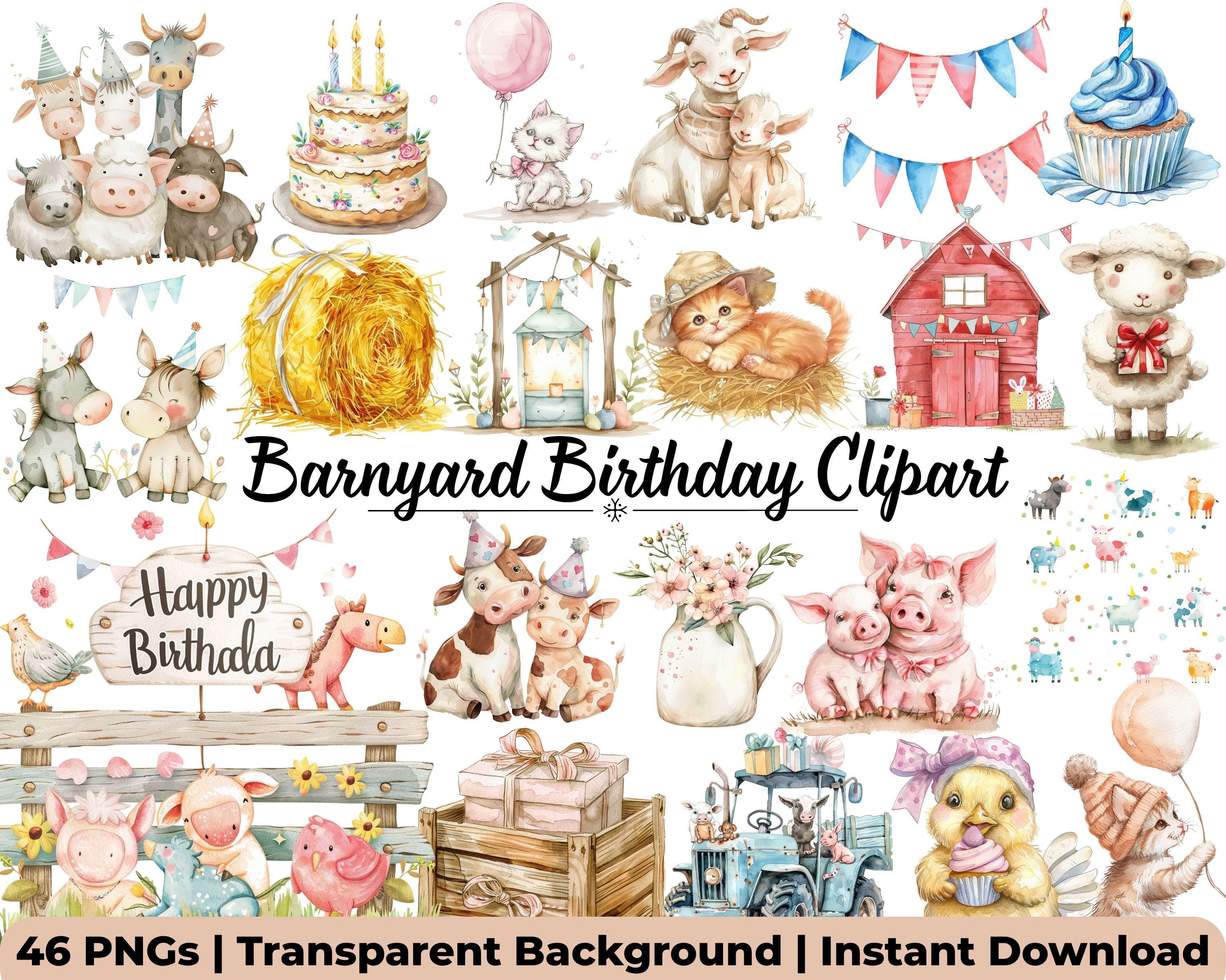 Barnyard Birthday Clipart Bundle Cute Farm Animals PNG for Invitations ...