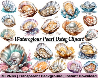 Watercolor Pearl Oyster Clipart | Coastal Seafood Art | Beach Summer Clipart (Digital Download)