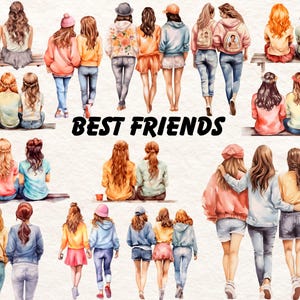 Best Friends Clipart, Sisters Clipart, Friendship Clipart, Friends Sublimation, Woman Clipart, Bestie Clipart Png, Girlfriends Clipart