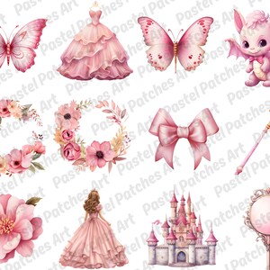 Pink Princess PNG Bundle, Fairytale Watercolor Clipart, Fantasy ...