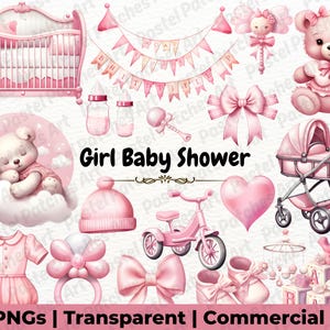 Girl Baby Shower Clipart, It&#39;s a Girl PNG, Pink Baby Shower Graphics, Girl Nursery Decor, Gender Reveal Clipart, Transparent Background PNG