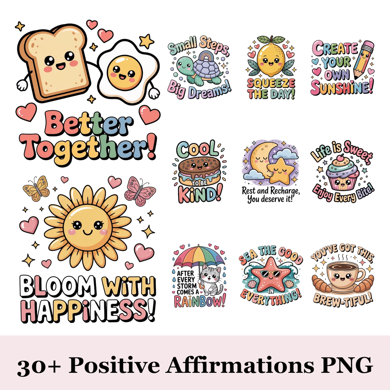 Kawaii Positive Quotes PNG Bundle • Cute Affirmations Clipart ...