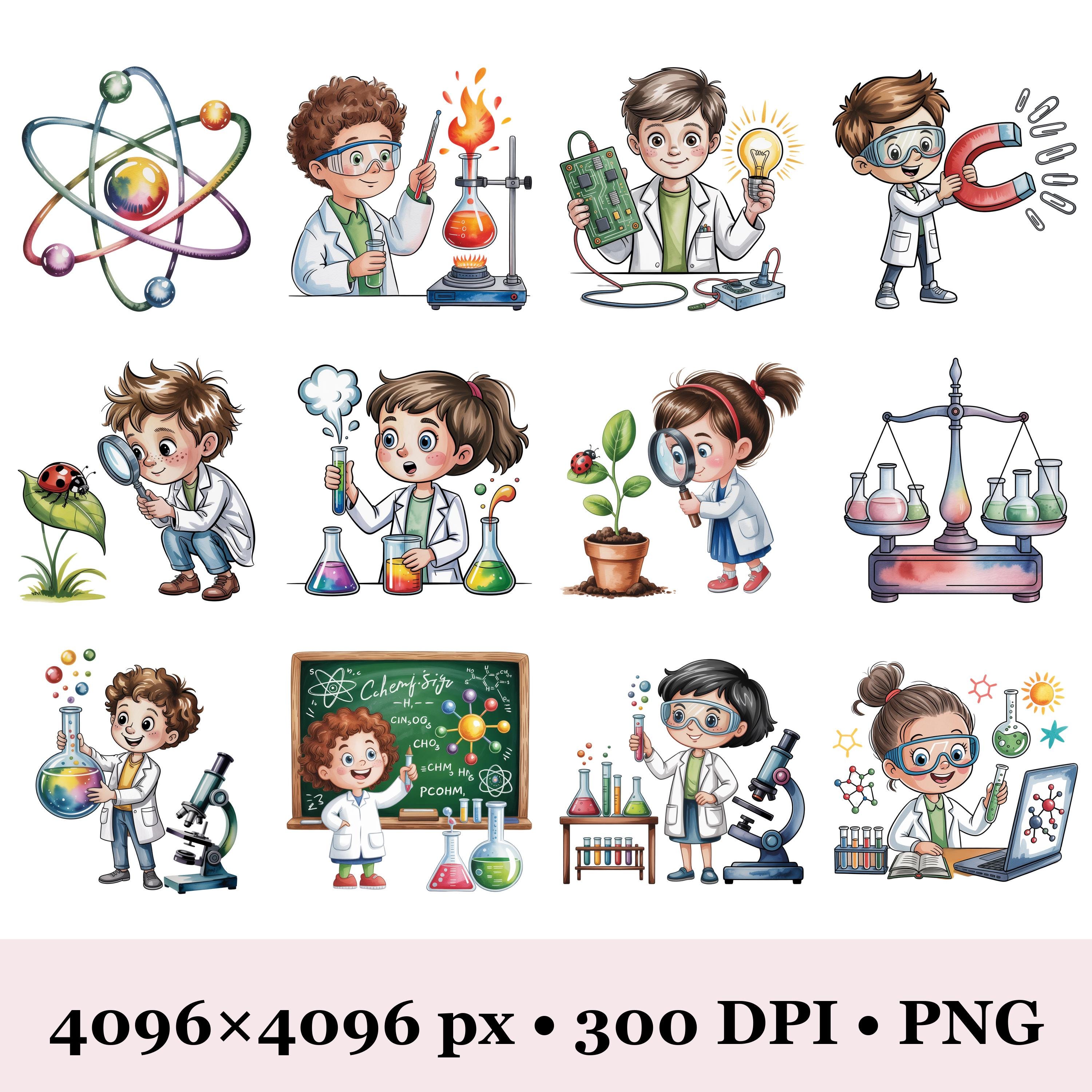 Scince Class Graphics Watercolor Science Clipart Bundle for Kids • Cute STEM Clipart Teachers ...
