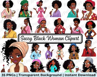 Paquete de imágenes PNG de mujer negra atrevida, imágenes prediseñadas de mujer afro elegante, sublimación de reina de melanina, arte de mujer empoderada y jefa