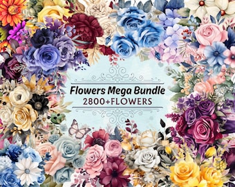 Elegant Watercolor Floral Elements Clipart PNG, Design Element PNG, Wedding Flower Clipart, Botanical Clipart Set