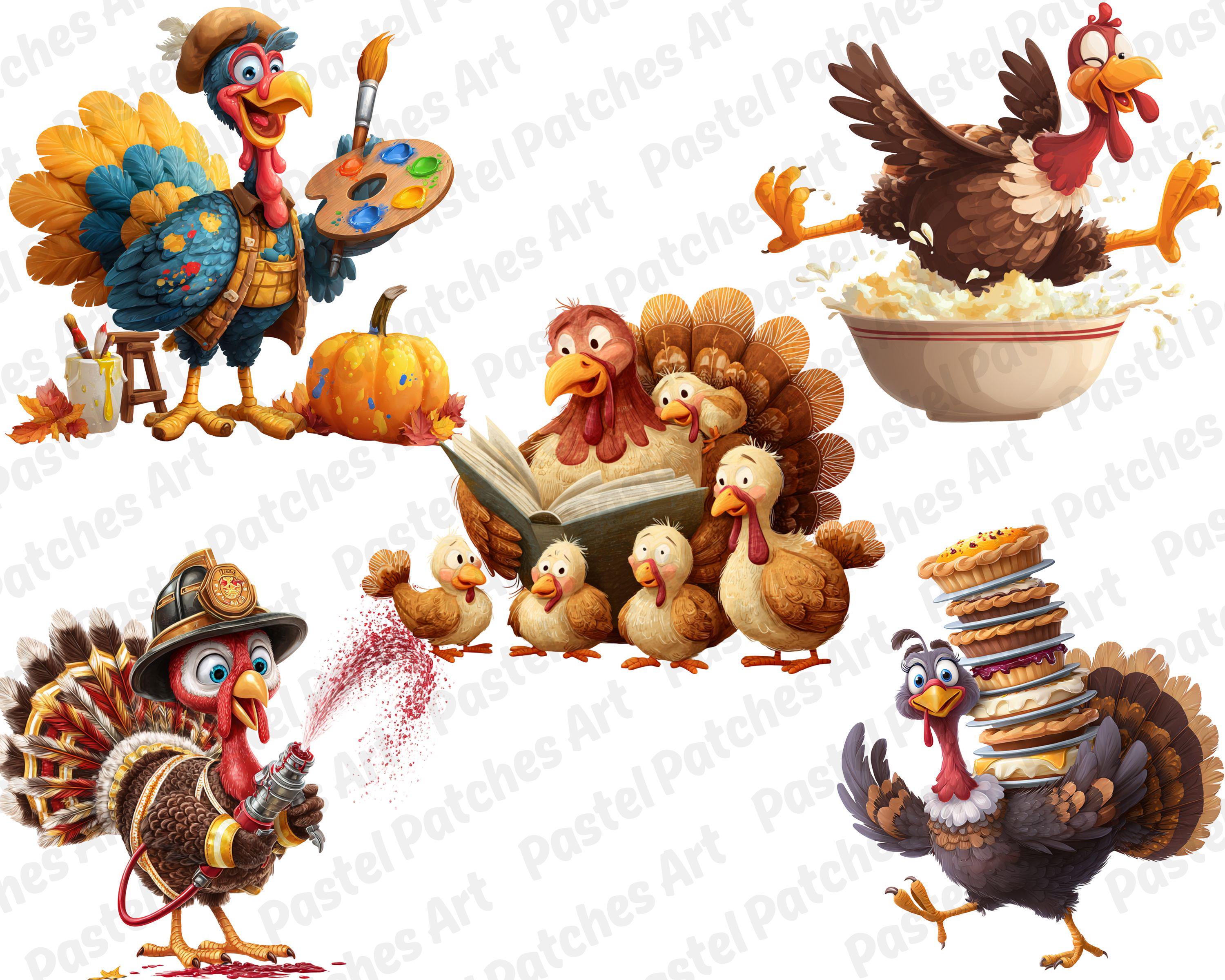 Funny Thanksgiving Clipart PNG Bundle | Quirky Turkey Clip Art for ...