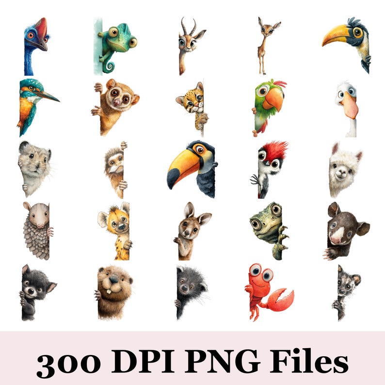 80 Quirky Peeking Animals Clipart | Cute Farm Animal PNG Bundle | Funny ...
