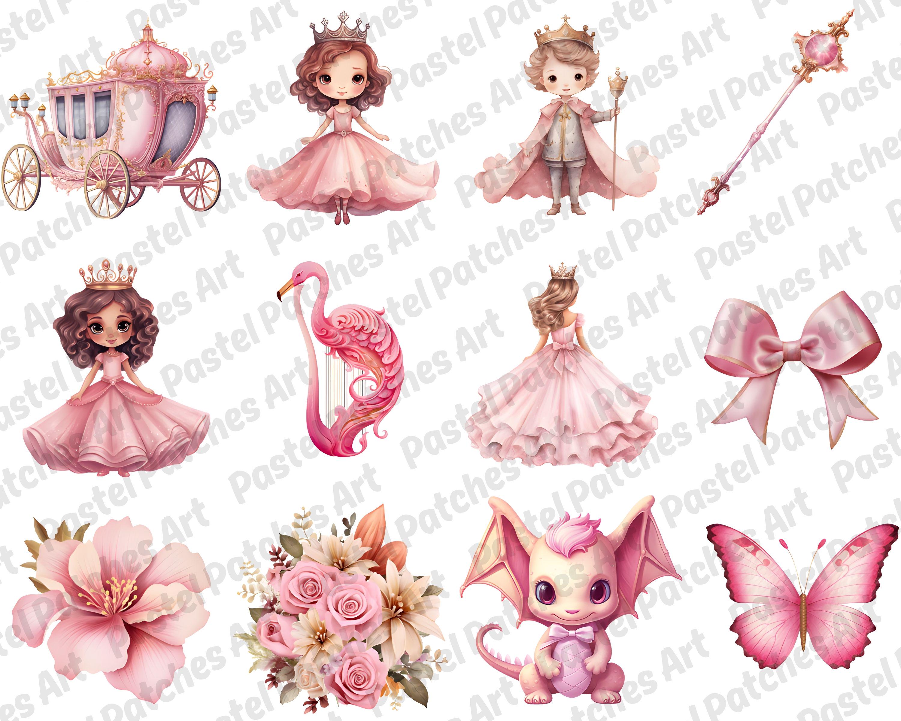 Pink Princess PNG Bundle, Fairytale Watercolor Clipart, Fantasy ...
