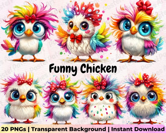 Funny Chicken PNG, Crazy Chicken Clipart, Farm Chicken, Humorous Chicken Clipart, Cute Chicken Design, Chicken Chick PNG, Silly Chicken PNG