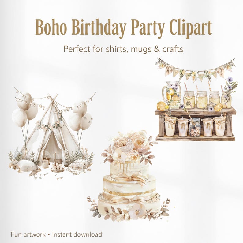 12 Watercolor Birthday Clipart Bundle • Birthday Party PNG • Balloons ...