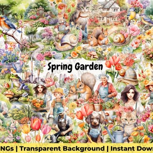 Spring Garden Clipart, 250+ Gardening Images, Garden Flowers Png, Gardening Tools Clipart, Botanical Floral, Garden Scenes, Instant Download