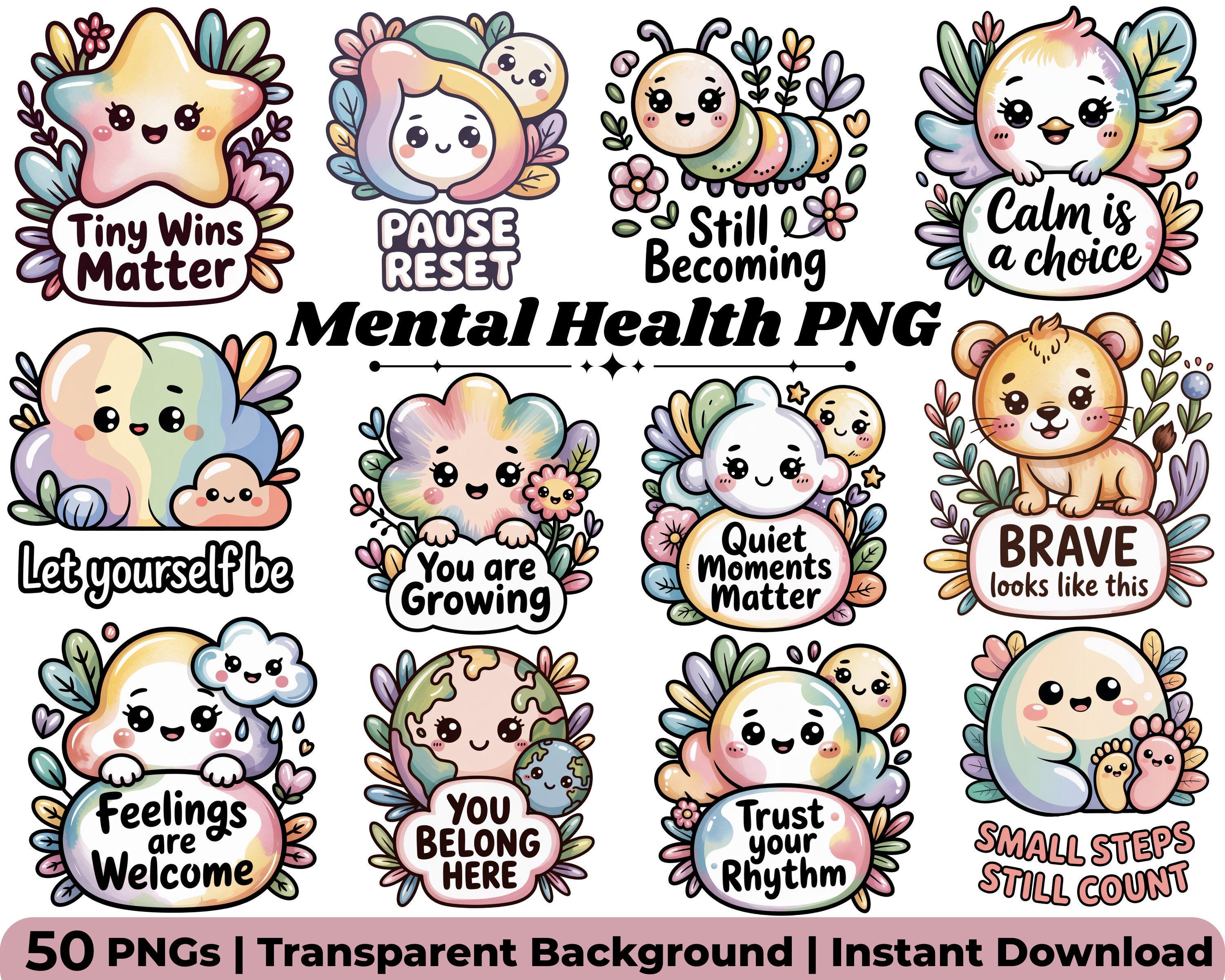 50 Mental Health PNG Bundle | Self Care Quotes Clipart | Positive ...