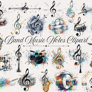 60 Band Music Notes Clipart Bundle | Musical Notes PNG Graphics | Instrument Band Instruments Art | Orchestra Designs for Shirts Stickers