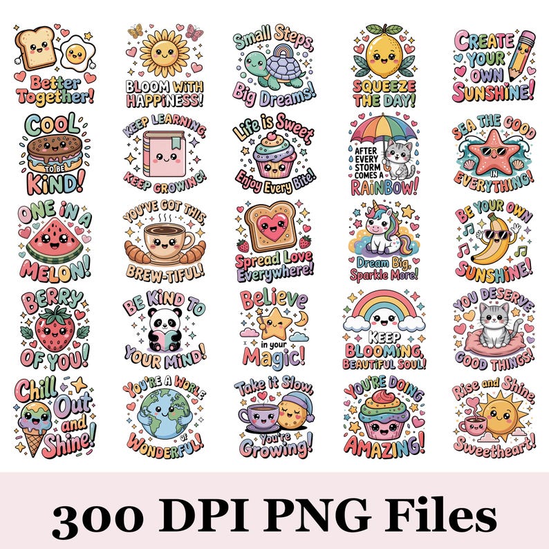 Kawaii Positive Quotes PNG Bundle • Cute Affirmations Clipart ...