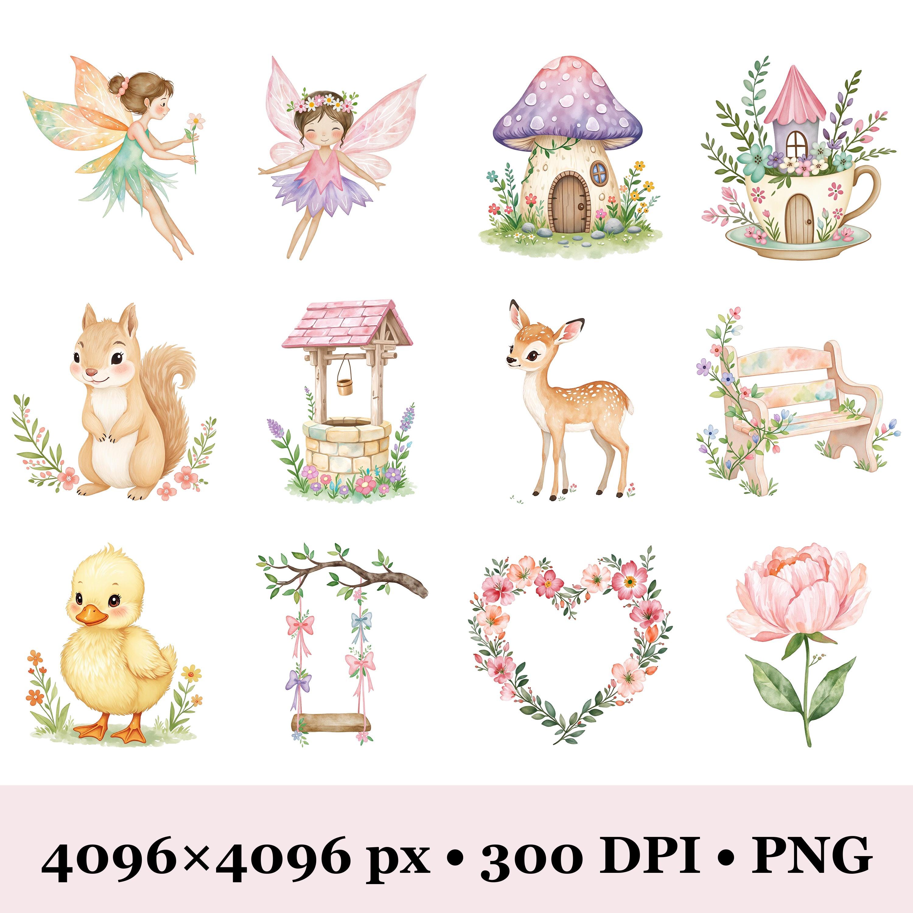 Pastel Fairy Garden Clipart Bundle • Whimsical Fairy PNG • Magical ...