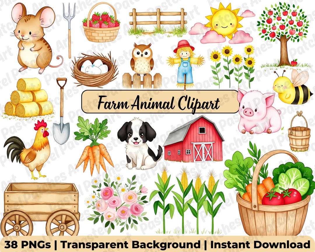 Cute Watercolor Farm Animal Clipart for Nursery Decor & Baby Shower ...