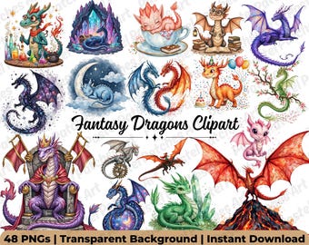 Fantasidrake Clipart-paket | Söt sovande drakeunge PNG-bilder | Kawaii drakeungekonst för scrapbooking och hantverk | Direkt nedladdning