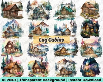 Aquarel boshut clipart png | Illustratie rustieke houten blokhut voor knutselen