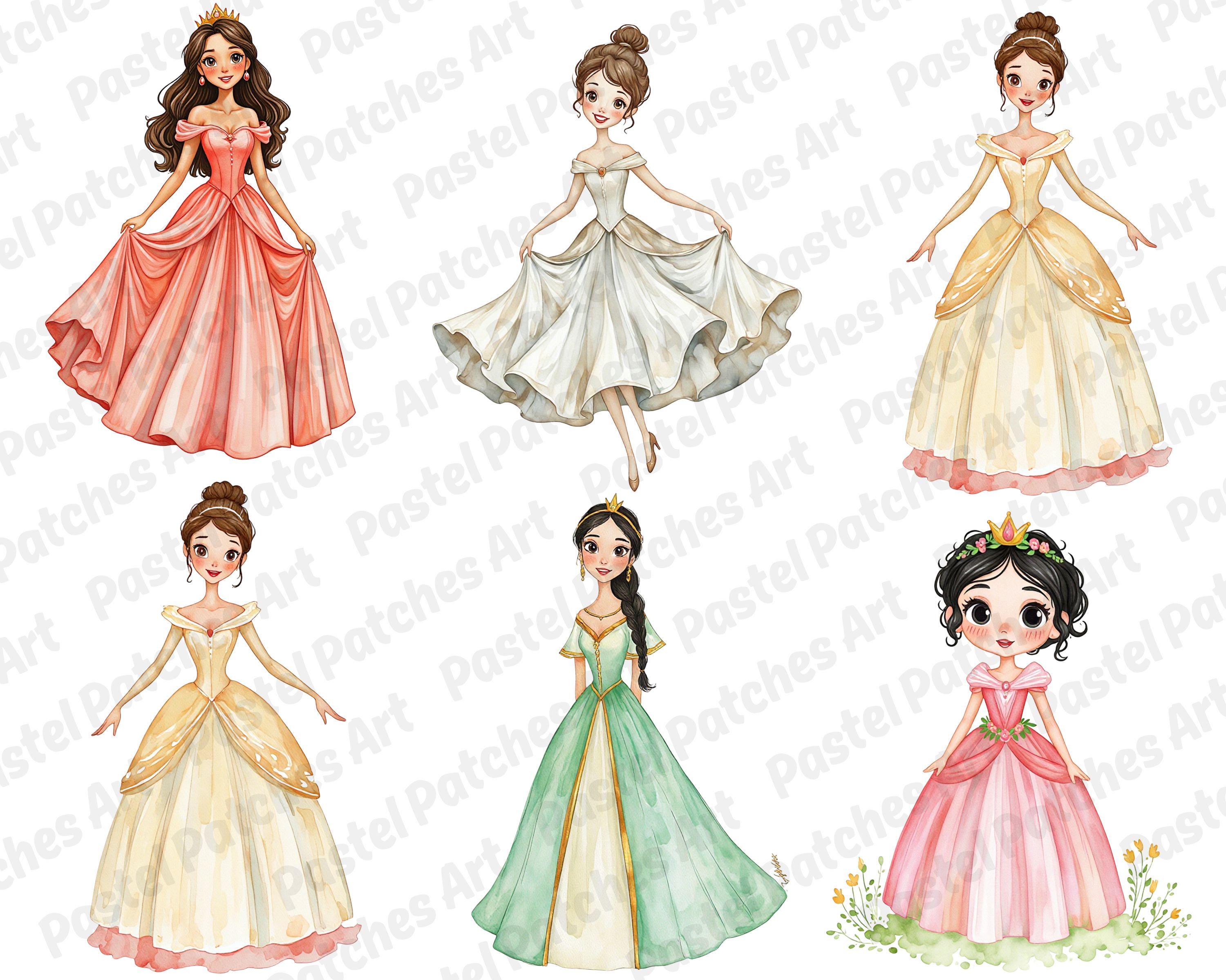 45+ Fairytale Princess PNG Bundle, Watercolor Fantasy Princess Clipart ...