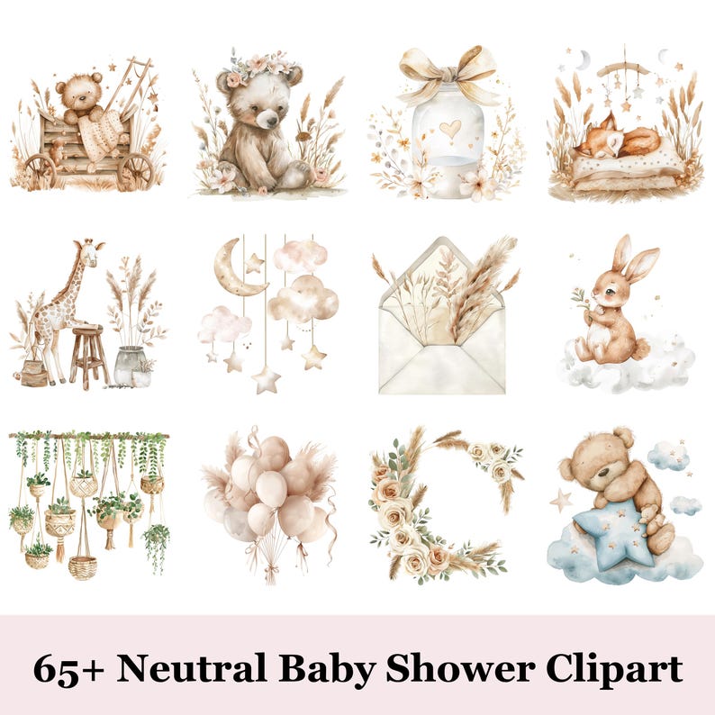 Boho Baby Shower Clipart PNG Bundle • Earthy Baby Shower Decor Graphics ...