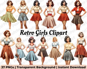 Retro 1950s Housewife Clipart PNG | Vintage Paper Doll Art for Scrapbooking & Journals