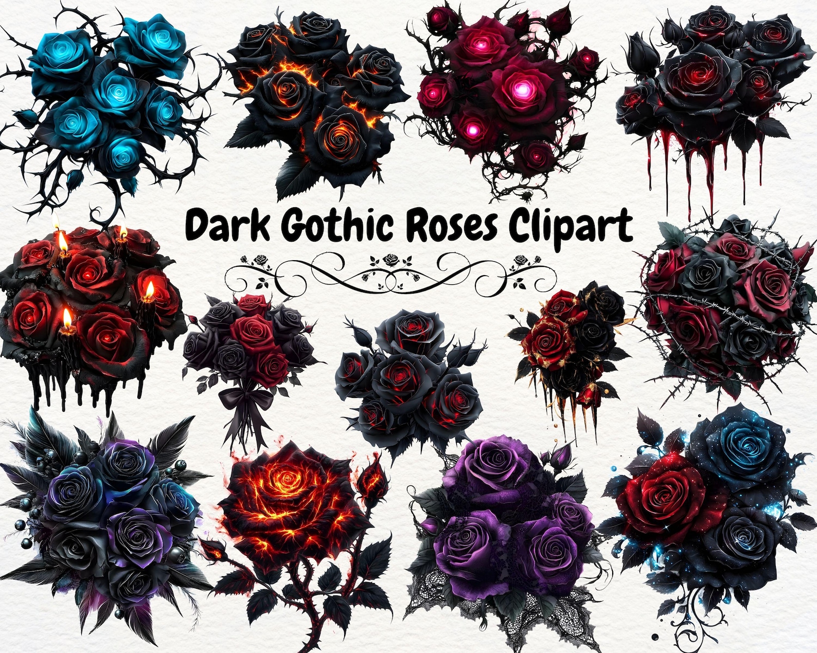 Dark Gothic Roses Clipart PNG, Valentine's Day Png Design, Gothic ...