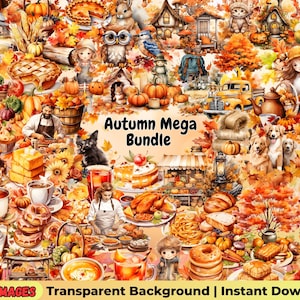 Mega Autumn Fall Bundle Png, Fall Season Leaves Clipart, Autumn Vibes Png, Thanksgiving Bundle Png, Pumpkin Bundle, Instant Digital Download