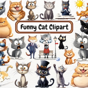 Funny Cat Clipart, Quirky Cute Cats Cartoon, Whimsical Kitten Graphics, Angry Cat, Funny Animal Clipart, Kitten Clipart, Animal Caricature