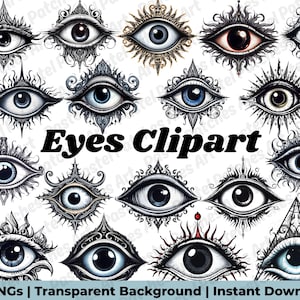 Pacchetto di clipart di occhi dei cartoni animati / Disegni di occhi realistici e comici per lavoretti, magliette, fantastiche illustrazioni di personaggi con occhi, clipart dell'occhio di Londra (PNG digitale)